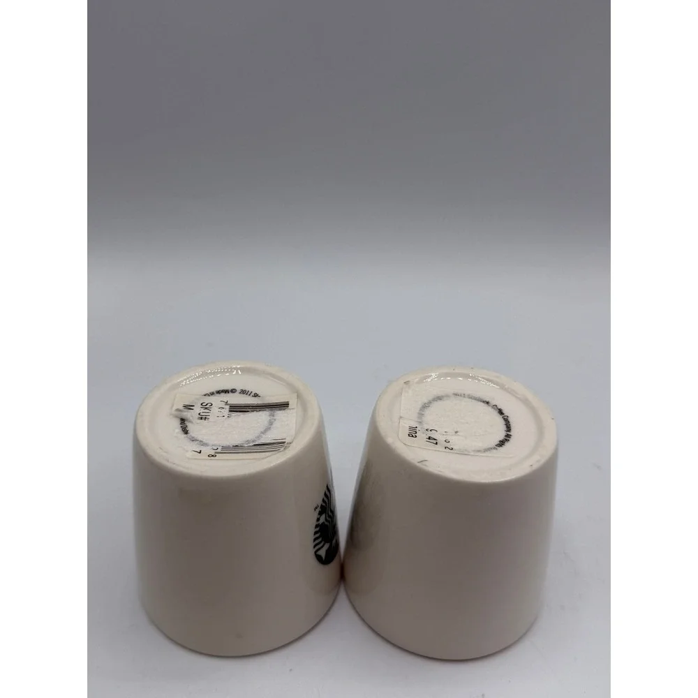 Starbucks Espresso Shot Glass Set of 2 Ceramic White Orange Yellow Siren Logo